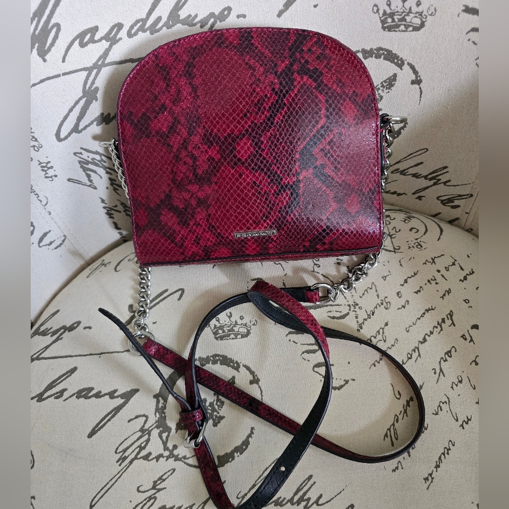 Rebecca Minkoff Red/ Blk Python Crossbody Dome Pu… - image 1